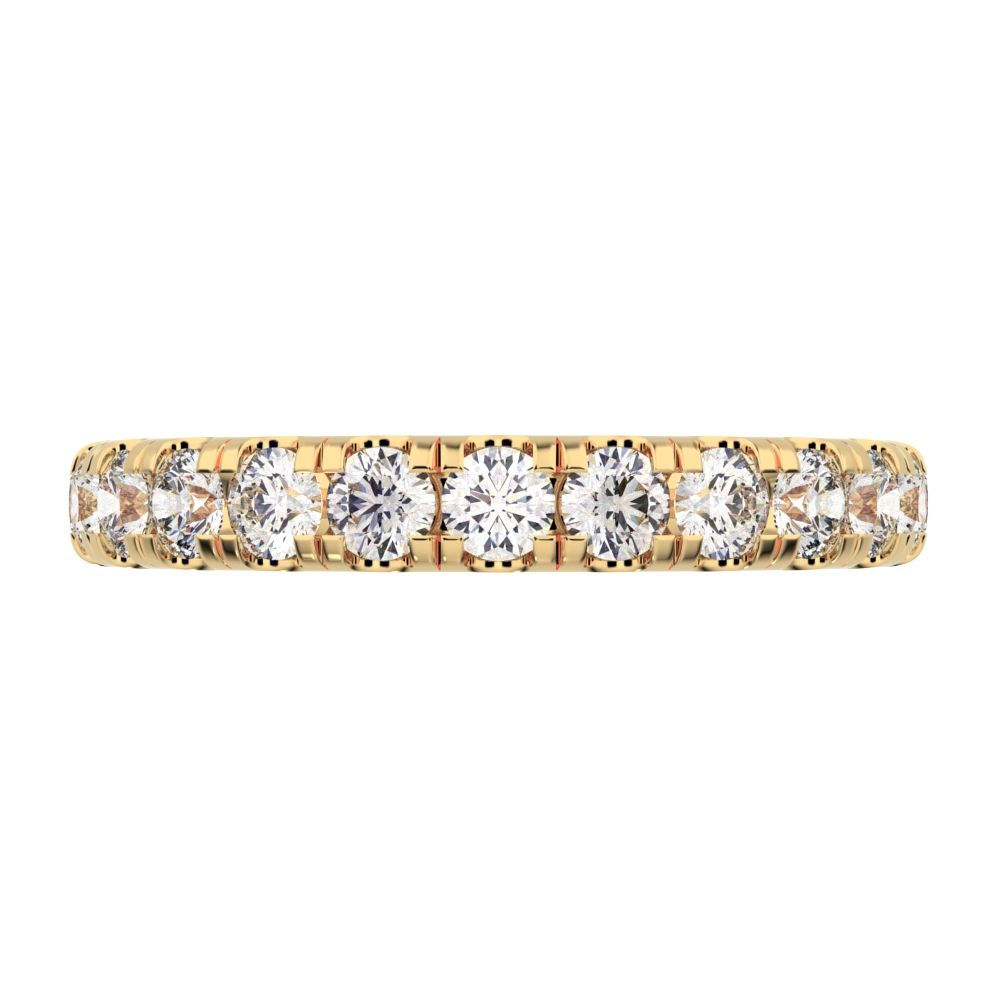 1.04 ct Round Cut Moissanite dainty Minimalist prong Stackable half eternity vintage 14K / 18K Solid Yellow Gold everyday wedding band