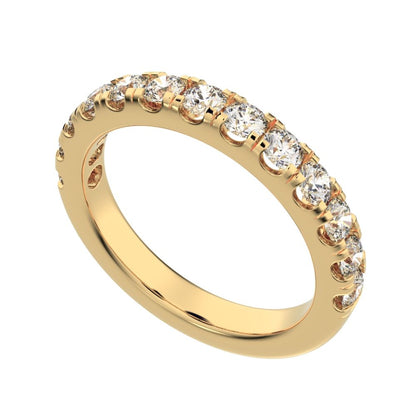 1.04 ct Round Cut Simulated Clear Diamond dainty Minimalist prong Stackable half eternity 14K / 18K Solid Yellow Gold everyday wedding band