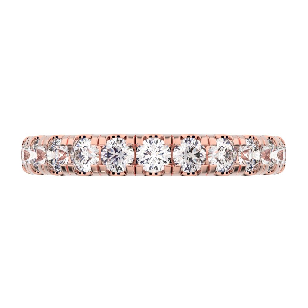1.04Ct Round Cut Simulated Clear Diamond dainty Minimalist prong Stackable half eternity 14K / 18K Solid Rose Gold everyday wedding band