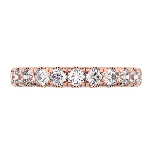 1.04Ct Round Cut Simulated Clear Diamond dainty Minimalist prong Stackable half eternity 14K / 18K Solid Rose Gold everyday wedding band