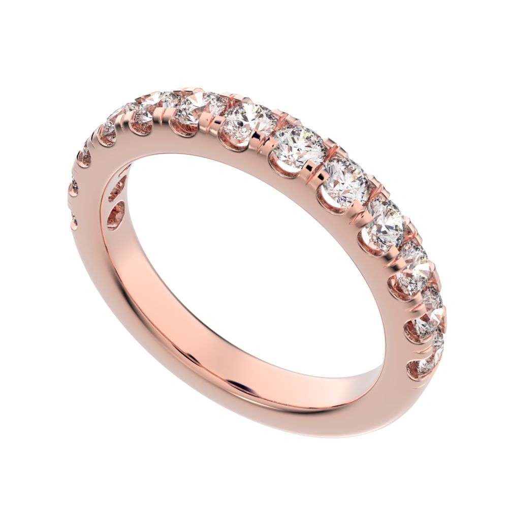 1.04 ct Round Cut Moissanite dainty Minimalist prong Stackable half eternity vintage 14K / 18K Solid Rose Gold everyday wedding band