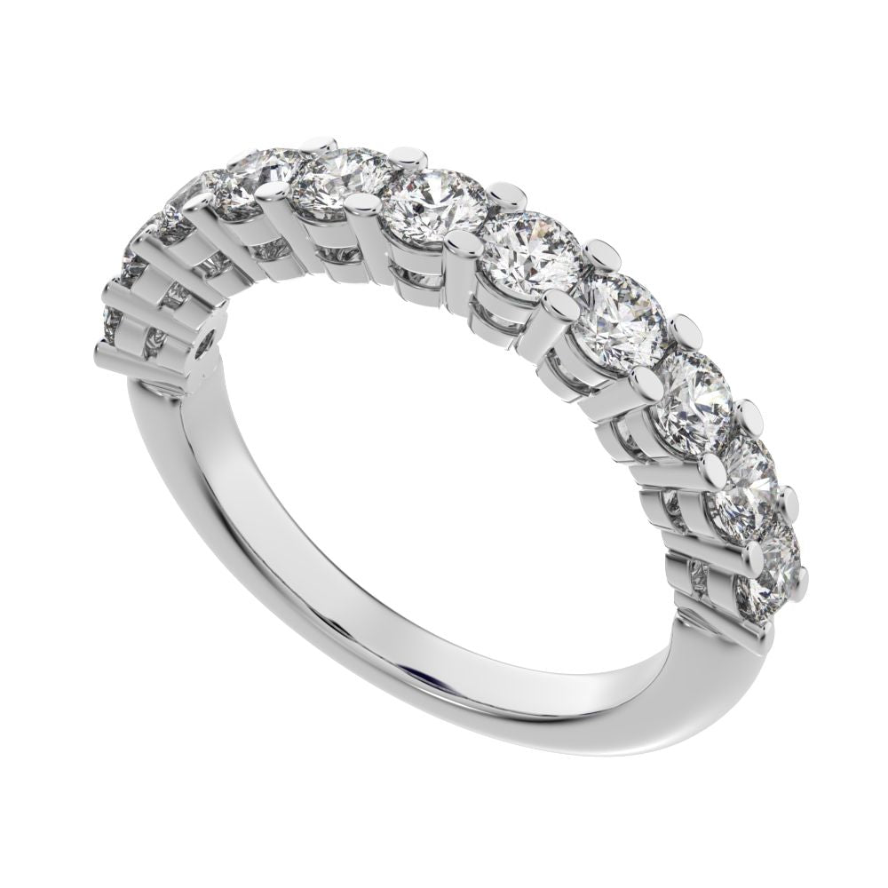 1.21 ct Round Cut Simulated Clear Diamond dainty Minimalist prong Stackable half eternity 14K / 18K Solid White Gold everyday wedding band