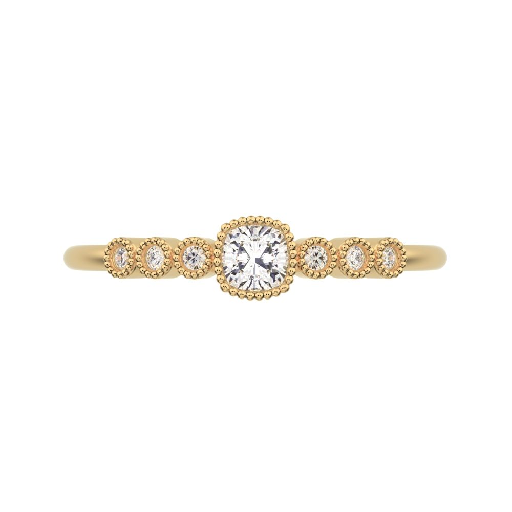 0.225 ct Cushion Cut Simulated Clear Diamond dainty halo Minimalist solitaire with accents 14K / 18K Solid Yellow Gold everyday ring