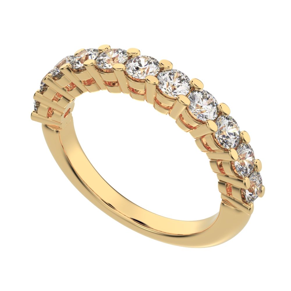 1.21 ct Round Cut Simulated Clear Diamond dainty Minimalist prong Stackable half eternity 14K / 18K Solid Yellow Gold everyday wedding band