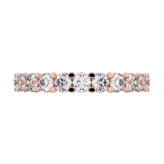 1.21 ct Round Cut Moissanite dainty Minimalist prong Stackable half eternity vintage 14K / 18K Solid Rose Gold everyday wedding band