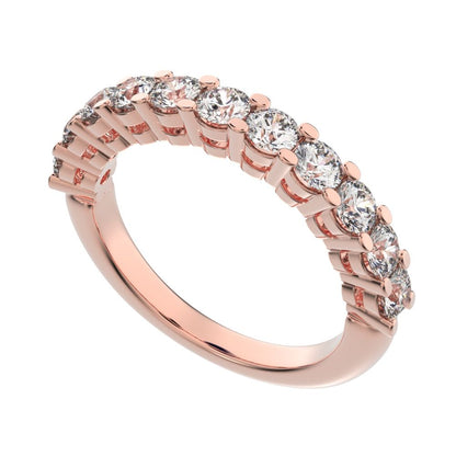 1.21 ct Round Cut Moissanite dainty Minimalist prong Stackable half eternity vintage 14K / 18K Solid Rose Gold everyday wedding band