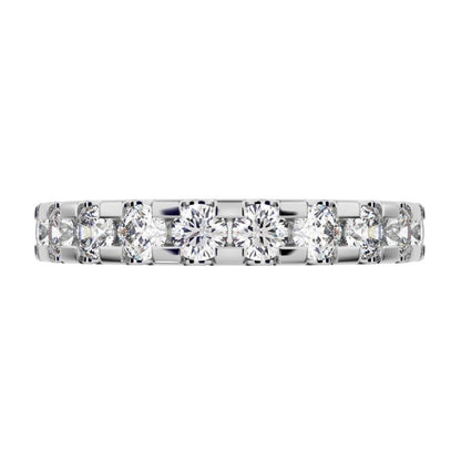 0.96 ct Round Cut Simulated Clear Diamond dainty Minimalist prong Stackable half eternity 14K / 18K Solid White Gold everyday wedding band