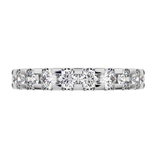 0.96 ct Round Cut Simulated Clear Diamond dainty Minimalist prong Stackable half eternity 14K / 18K Solid White Gold everyday wedding band