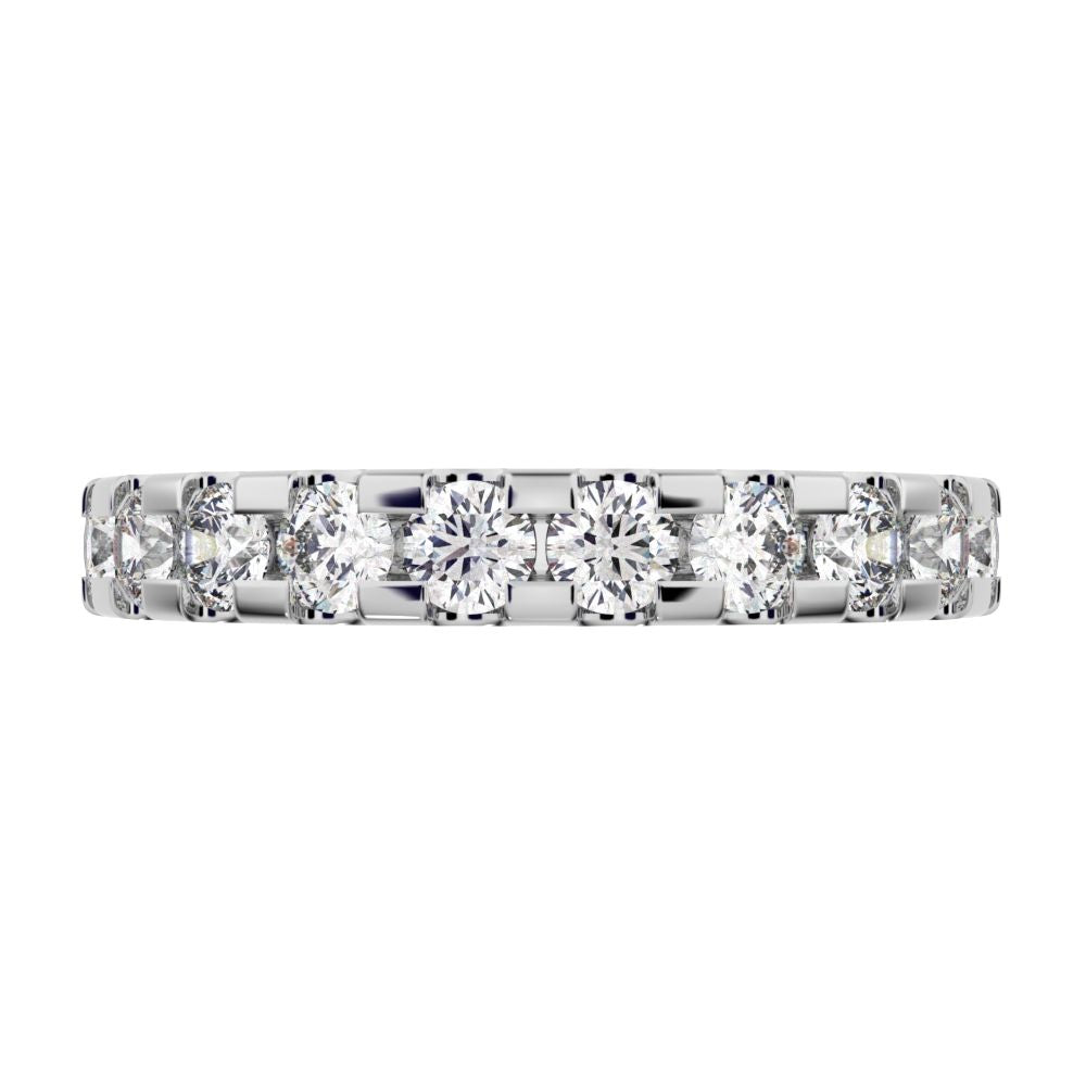 0.96 ct Round Cut Moissanite dainty Minimalist prong Stackable half eternity vintage 14K / 18K Solid White Gold everyday wedding band