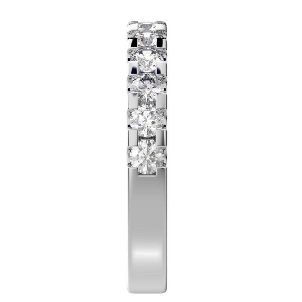 0.96 ct Round Cut Simulated Clear Diamond dainty Minimalist prong Stackable half eternity 14K / 18K Solid White Gold everyday wedding band