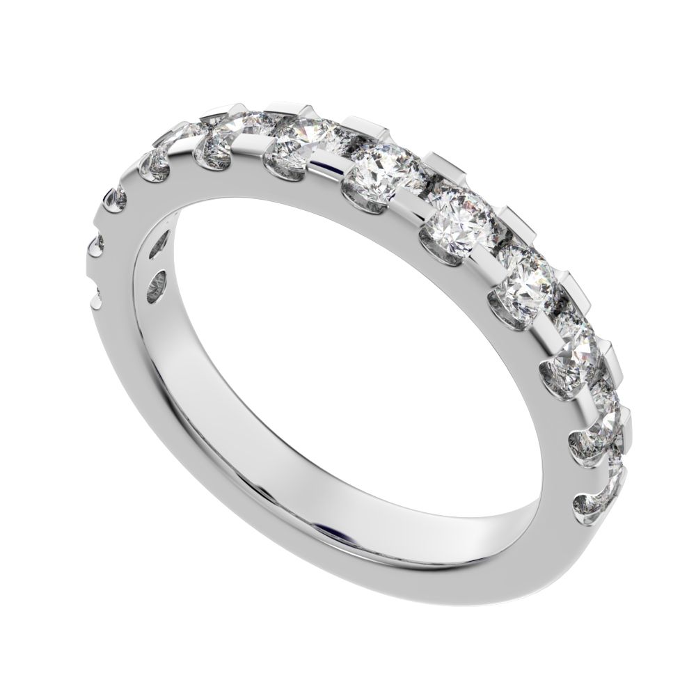 0.96 ct Round Cut Moissanite dainty Minimalist prong Stackable half eternity vintage 14K / 18K Solid White Gold everyday wedding band