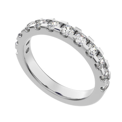 0.96 ct Round Cut Moissanite dainty Minimalist prong Stackable half eternity vintage 14K / 18K Solid White Gold everyday wedding band
