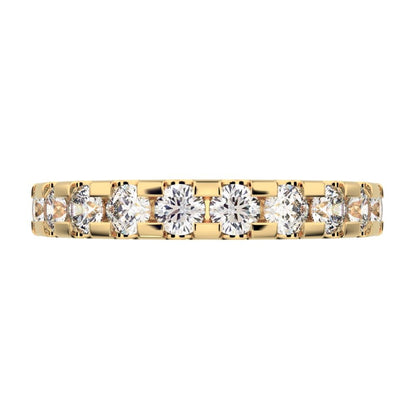 0.96 ct Round Cut Simulated Clear Diamond dainty Minimalist prong Stackable half eternity 14K / 18K Solid Yellow Gold everyday wedding band