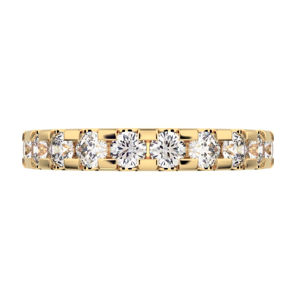 0.96 ct Round Cut Moissanite dainty Minimalist prong Stackable half eternity vintage 14K / 18K Solid Yellow Gold everyday wedding band