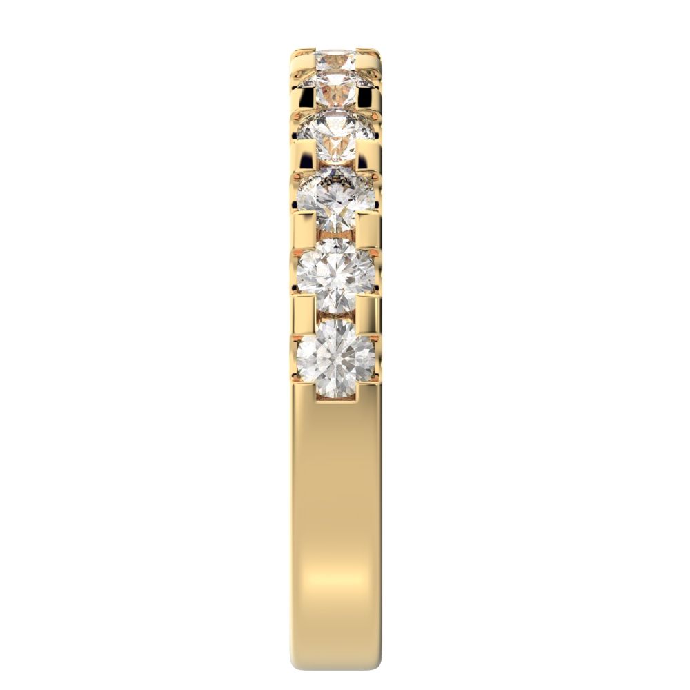 0.96 ct Round Cut Simulated Clear Diamond dainty Minimalist prong Stackable half eternity 14K / 18K Solid Yellow Gold everyday wedding band