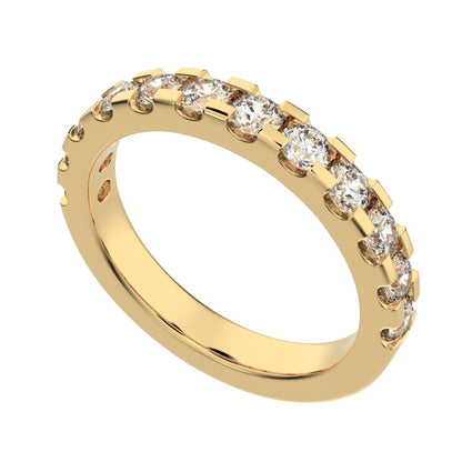 0.96 ct Round Cut Moissanite dainty Minimalist prong Stackable half eternity vintage 14K / 18K Solid Yellow Gold everyday wedding band