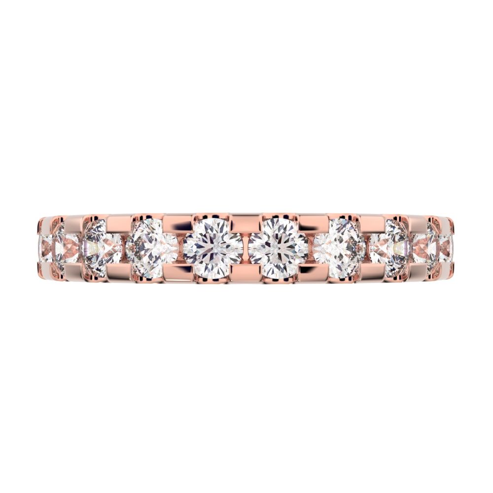 0.96Ct Round Cut Simulated Clear Diamond dainty Minimalist prong Stackable half eternity 14K / 18K Solid Rose Gold everyday wedding band