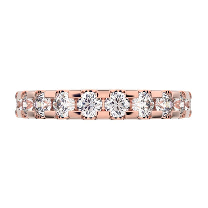 0.96 ct Round Cut Moissanite dainty Minimalist prong Stackable half eternity vintage 14K / 18K Solid Rose Gold everyday wedding band