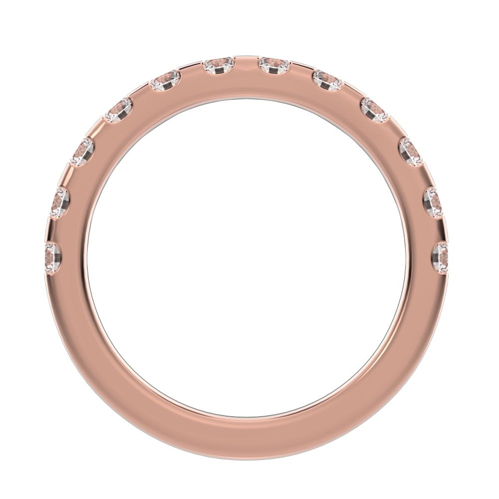 0.96Ct Round Cut Simulated Clear Diamond dainty Minimalist prong Stackable half eternity 14K / 18K Solid Rose Gold everyday wedding band