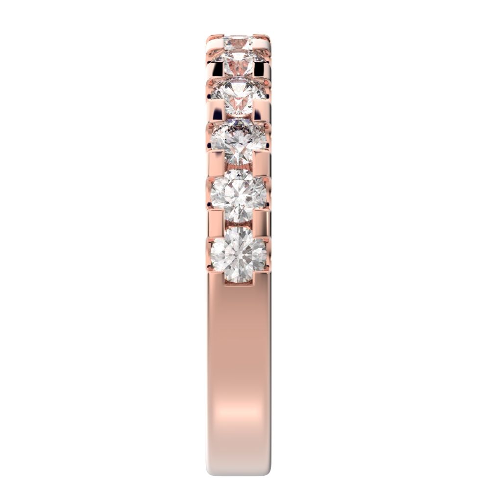 0.96 ct Round Cut Moissanite dainty Minimalist prong Stackable half eternity vintage 14K / 18K Solid Rose Gold everyday wedding band