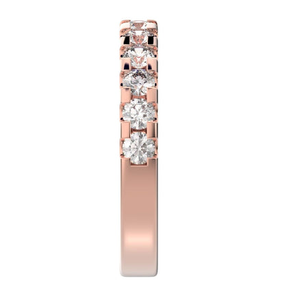 0.96 ct Round Cut Moissanite dainty Minimalist prong Stackable half eternity vintage 14K / 18K Solid Rose Gold everyday wedding band