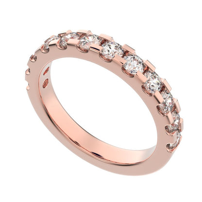 0.96Ct Round Cut Simulated Clear Diamond dainty Minimalist prong Stackable half eternity 14K / 18K Solid Rose Gold everyday wedding band