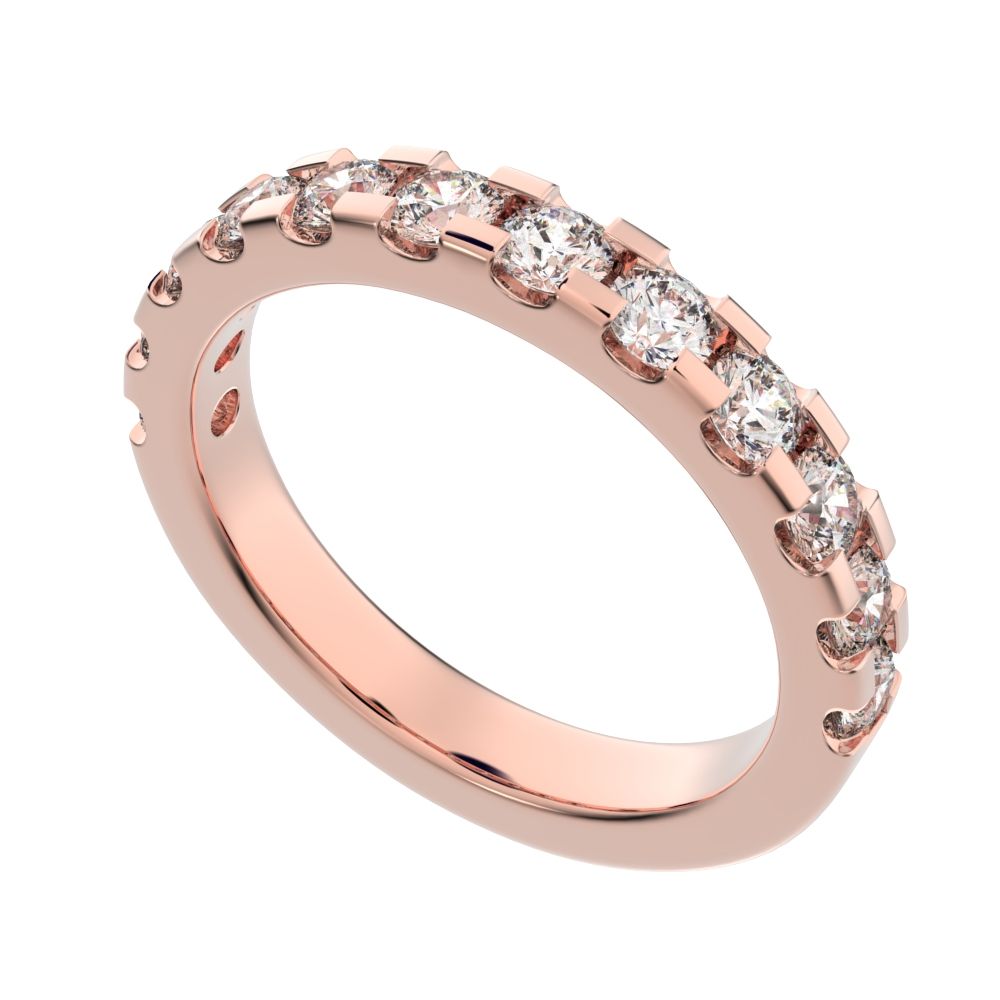 0.96 ct Round Cut Moissanite dainty Minimalist prong Stackable half eternity vintage 14K / 18K Solid Rose Gold everyday wedding band