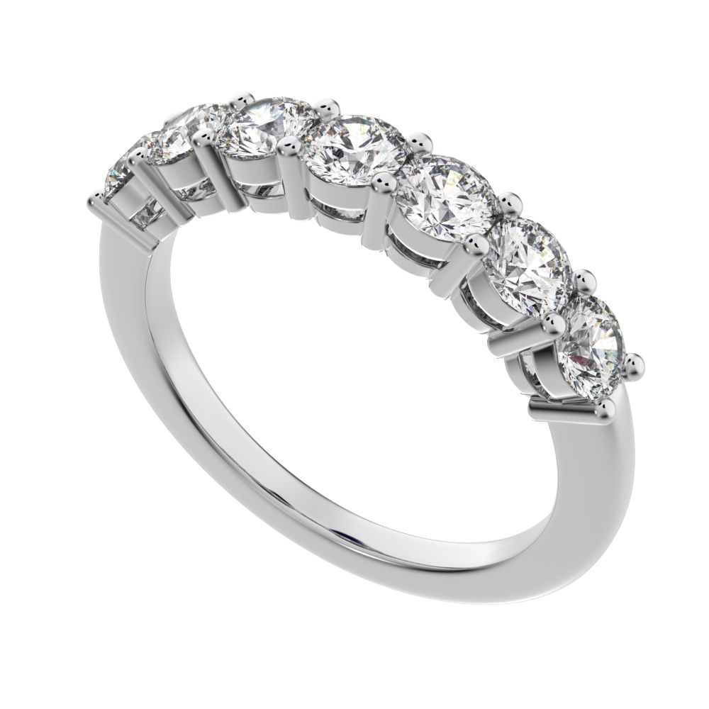 1.19 ct Round Cut Simulated Clear Diamond dainty Minimalist prong Stackable half eternity 14K / 18K Solid White Gold everyday wedding band