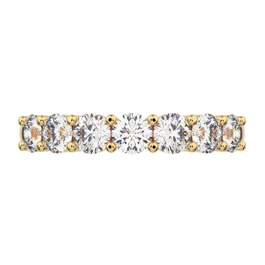 1.19 ct Round Cut Simulated Clear Diamond dainty Minimalist prong Stackable half eternity 14K / 18K Solid Yellow Gold everyday wedding band