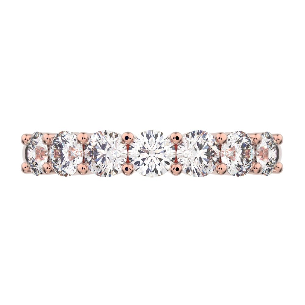 1.19Ct Round Cut Simulated Clear Diamond dainty Minimalist prong Stackable half eternity 14K / 18K Solid Rose Gold everyday wedding band