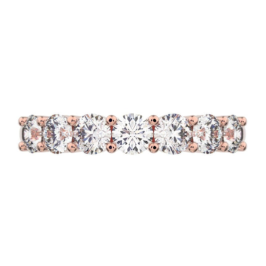 1.19 ct Round Cut Moissanite dainty Minimalist prong Stackable half eternity vintage 14K / 18K Solid Rose Gold everyday wedding band