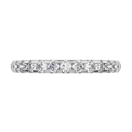 0.63 ct Round Cut Simulated Clear Diamond dainty Minimalist prong Stackable half eternity 14K / 18K Solid White Gold everyday wedding band