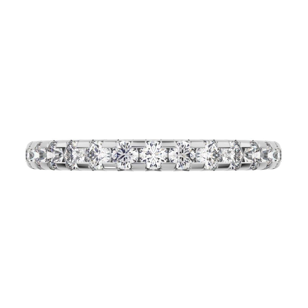 0.63 ct Round Cut Moissanite dainty Minimalist prong Stackable half eternity vintage 14K / 18K Solid White Gold everyday wedding band