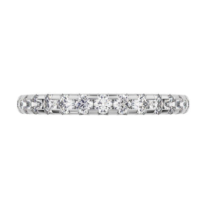 0.63 ct Round Cut Moissanite dainty Minimalist prong Stackable half eternity vintage 14K / 18K Solid White Gold everyday wedding band