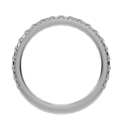 0.63 ct Round Cut Moissanite dainty Minimalist prong Stackable half eternity vintage 14K / 18K Solid White Gold everyday wedding band