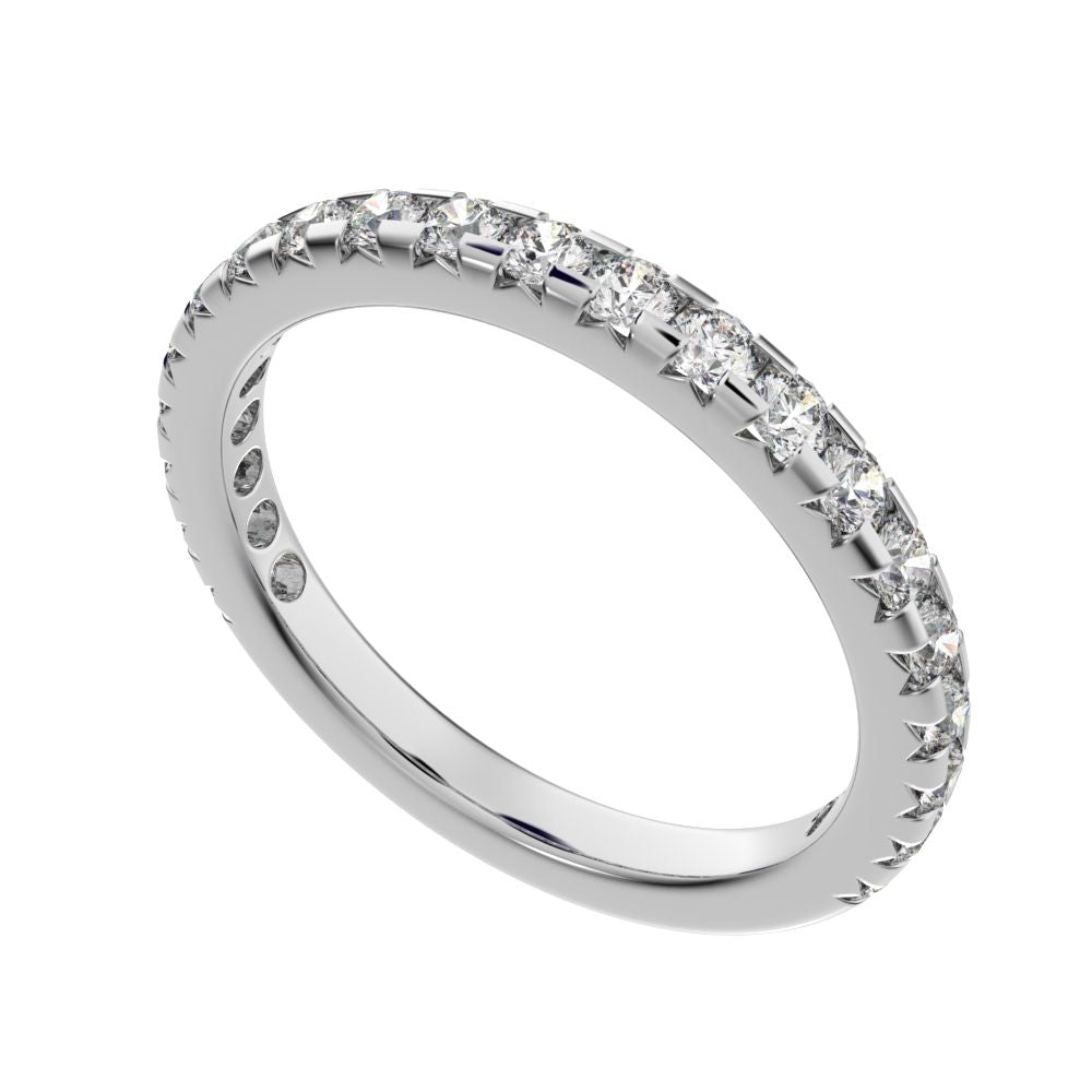 0.63 ct Round Cut Moissanite dainty Minimalist prong Stackable half eternity vintage 14K / 18K Solid White Gold everyday wedding band