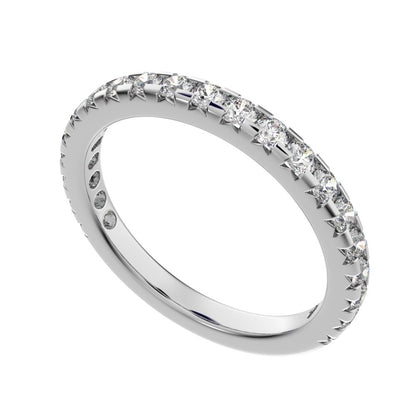 0.63 ct Round Cut Moissanite dainty Minimalist prong Stackable half eternity vintage 14K / 18K Solid White Gold everyday wedding band