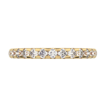0.63 ct Round Cut Simulated Clear Diamond dainty Minimalist prong Stackable half eternity 14K / 18K Solid Yellow Gold everyday wedding band
