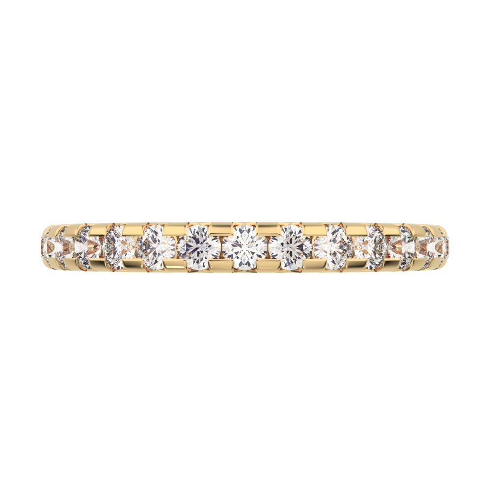 0.63 ct Round Cut Moissanite dainty Minimalist prong Stackable half eternity vintage 14K / 18K Solid Yellow Gold everyday wedding band