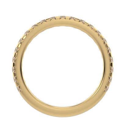 0.63 ct Round Cut Simulated Clear Diamond dainty Minimalist prong Stackable half eternity 14K / 18K Solid Yellow Gold everyday wedding band