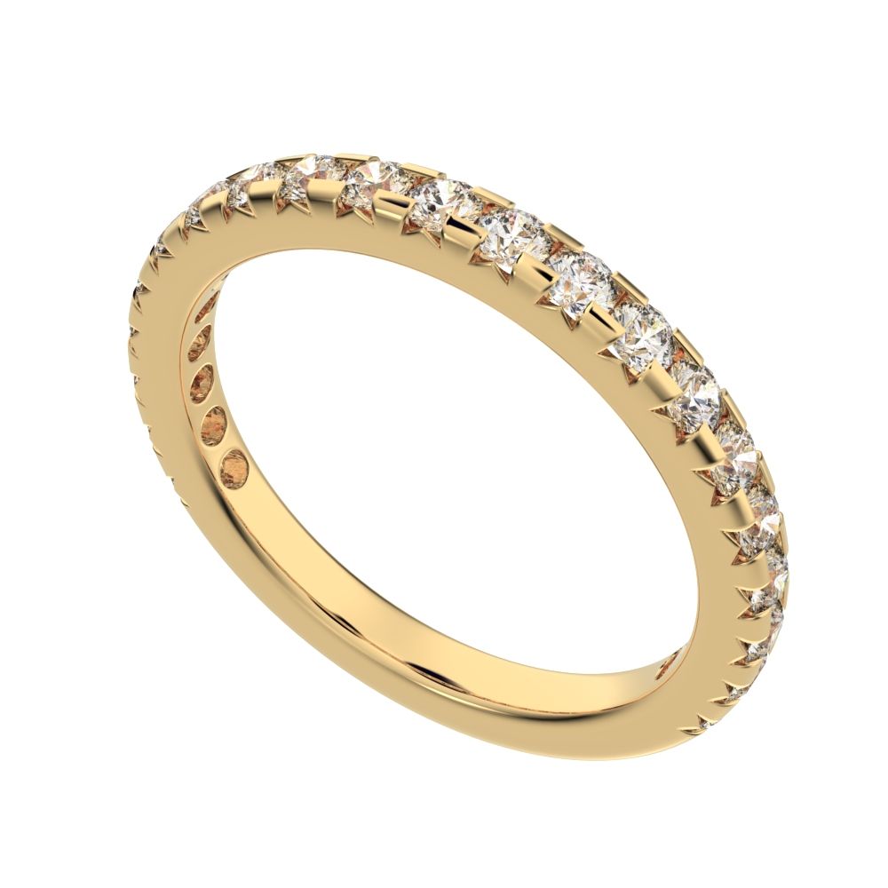0.63 ct Round Cut Simulated Clear Diamond dainty Minimalist prong Stackable half eternity 14K / 18K Solid Yellow Gold everyday wedding band
