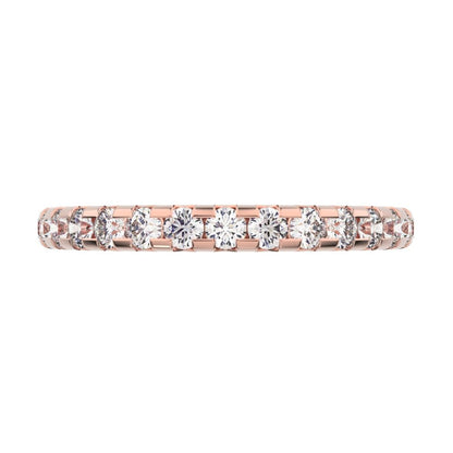 0.63Ct Round Cut Simulated Clear Diamond dainty Minimalist prong Stackable half eternity 14K / 18K Solid Rose Gold everyday wedding band