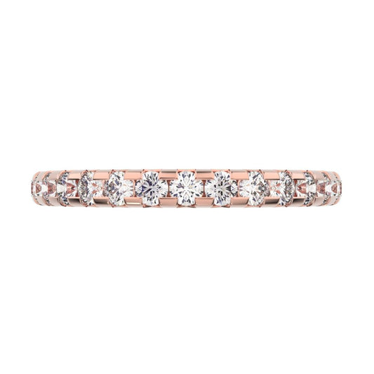 0.63Ct Round Cut Simulated Clear Diamond dainty Minimalist prong Stackable half eternity 14K / 18K Solid Rose Gold everyday wedding band