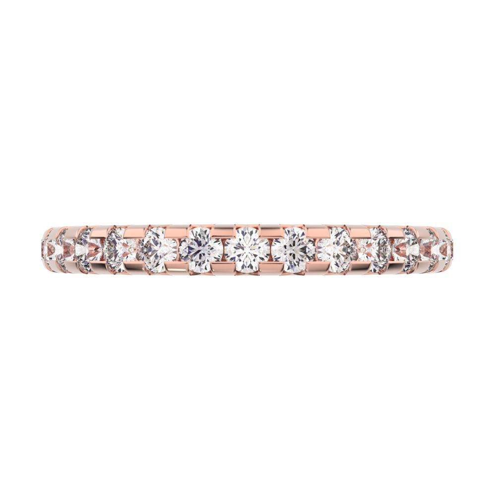 0.63 ct Round Cut Moissanite dainty Minimalist prong Stackable half eternity vintage 14K / 18K Solid Rose Gold everyday wedding band