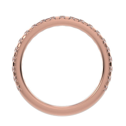 0.63Ct Round Cut Simulated Clear Diamond dainty Minimalist prong Stackable half eternity 14K / 18K Solid Rose Gold everyday wedding band