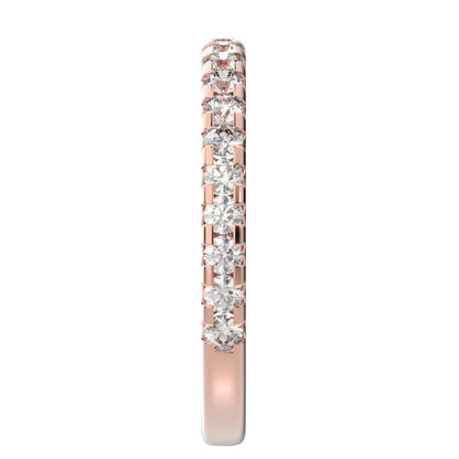 0.63 ct Round Cut Moissanite dainty Minimalist prong Stackable half eternity vintage 14K / 18K Solid Rose Gold everyday wedding band
