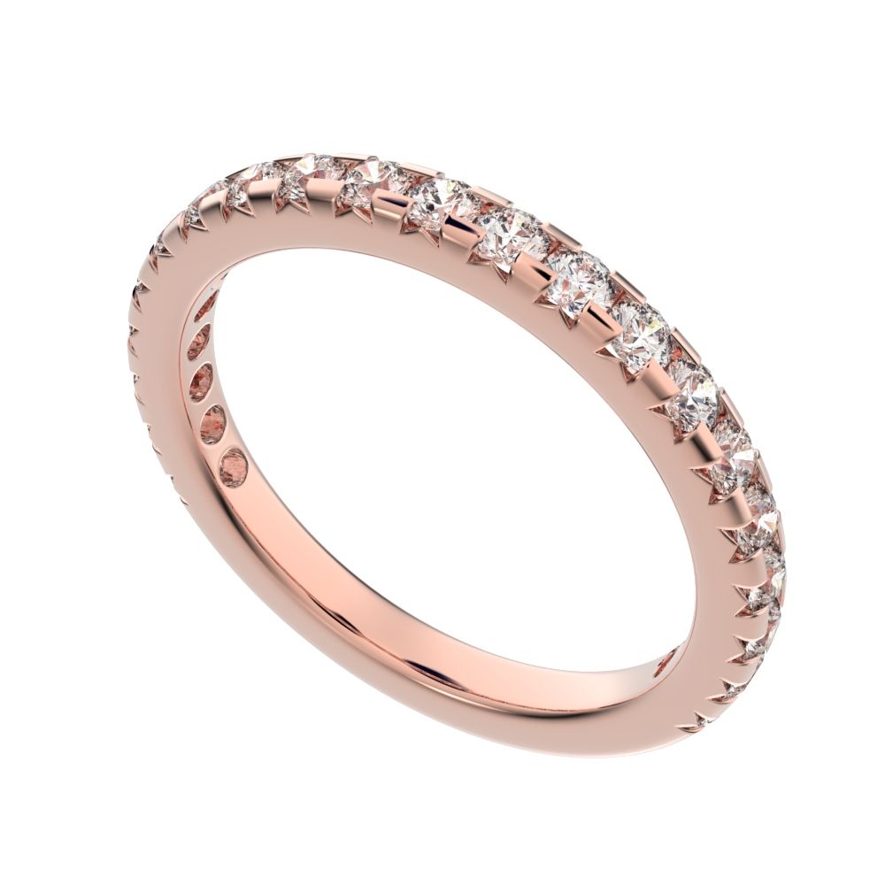 0.63Ct Round Cut Simulated Clear Diamond dainty Minimalist prong Stackable half eternity 14K / 18K Solid Rose Gold everyday wedding band