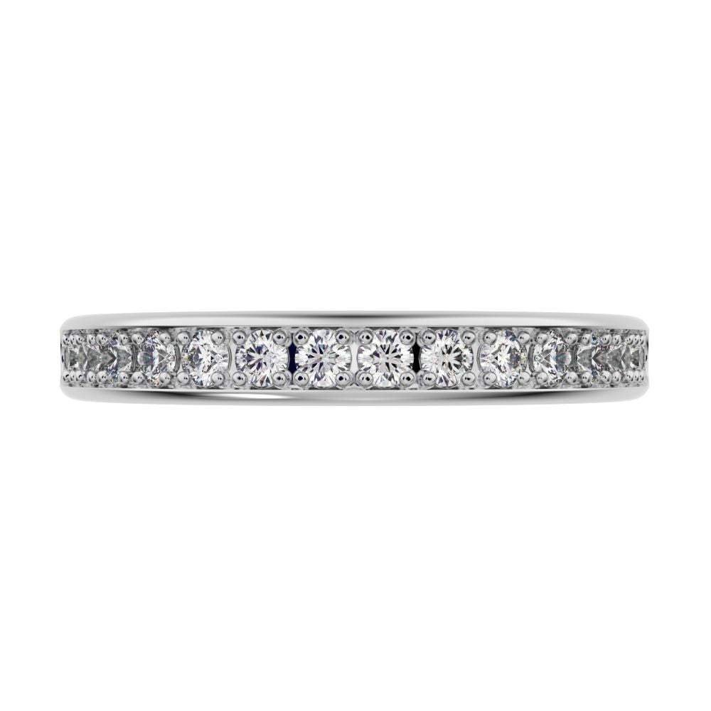 0.4 ct Round Cut Moissanite dainty Minimalist channel Stackable half eternity vintage 14K / 18K Solid White Gold everyday wedding band
