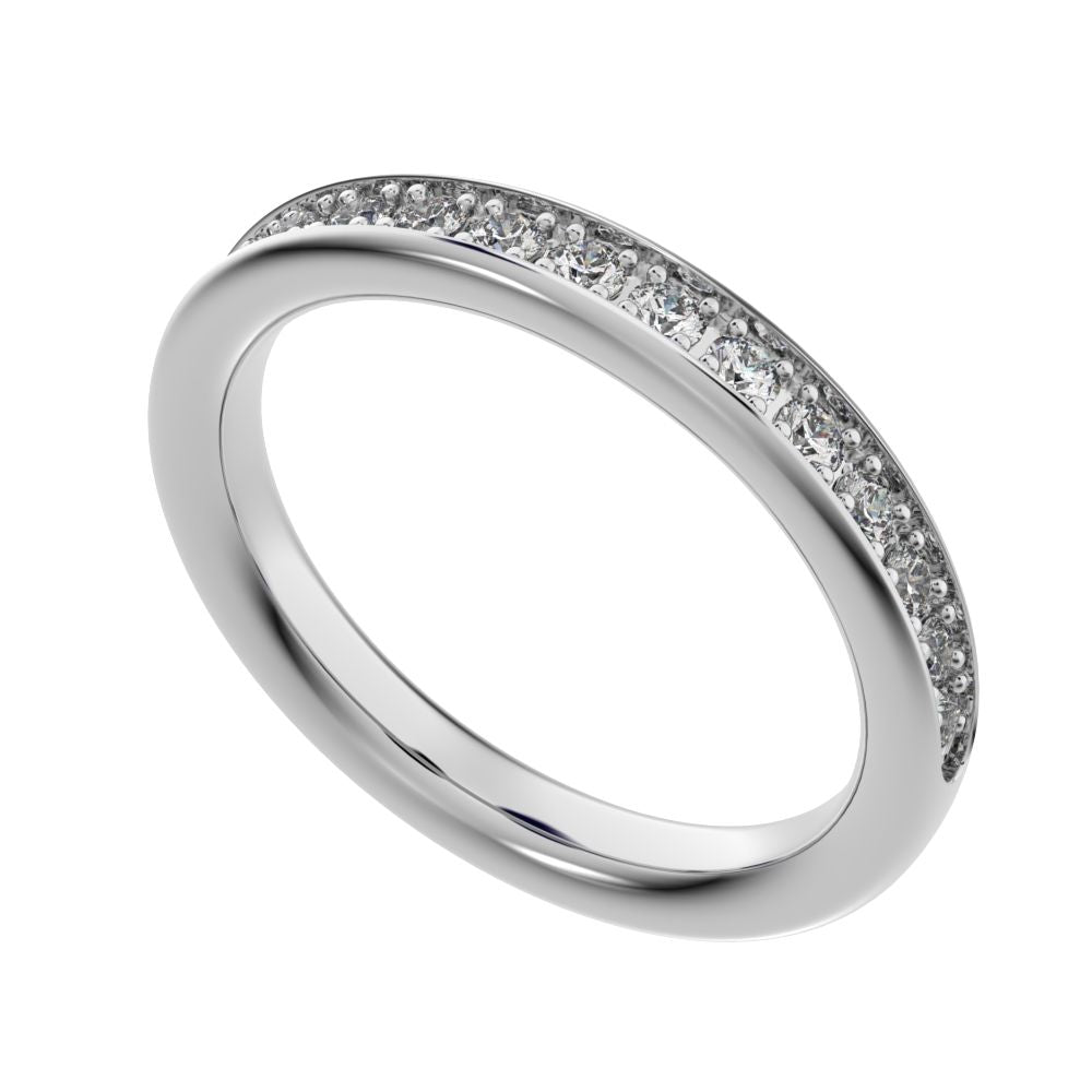 0.4 ct Round Cut Moissanite dainty Minimalist channel Stackable half eternity vintage 14K / 18K Solid White Gold everyday wedding band