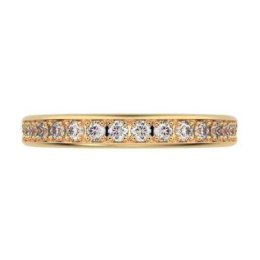 0.4Ct Round Cut Simulated Clear Diamond dainty Minimalist channel Stackable half eternity 14K / 18K Solid Yellow Gold everyday wedding band